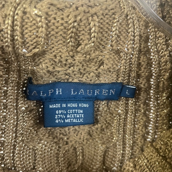 Ralph Lauren Blue Label Vintage Women’s Gold Metallic Cable Knit Sweater- Size L - Picture 3 of 4